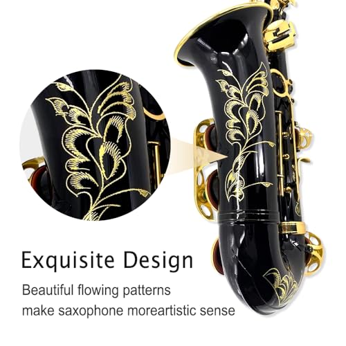 Image of Beginner Alto Saxophone, E Flat - Complete Starter Kit with Case & 10 Reeds, for Adults & Students, Easy to Play for School Band & Practice (Black)