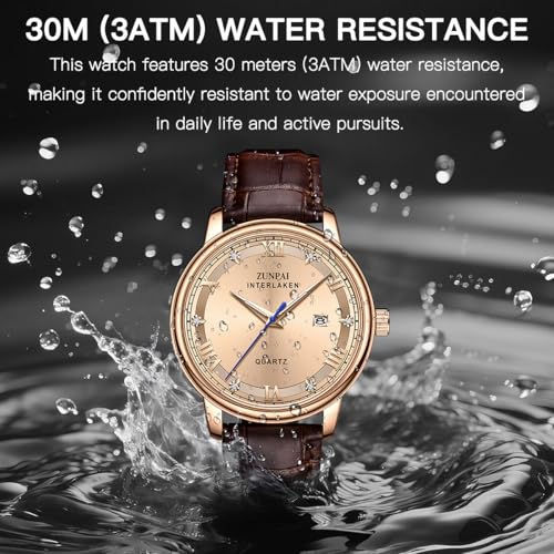 Image of ZUNPAI Men's Quartz Watch, 41mm Large Face, Leather Strap, Waterproof with Date Display, Luminous Analog Calendar