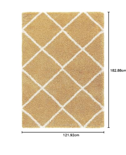 Image of Handmade Shaggy Fur Rectangular Rugs And Carpet For Bedroom, Living Room (4X6Feet, Gold & Ivory)