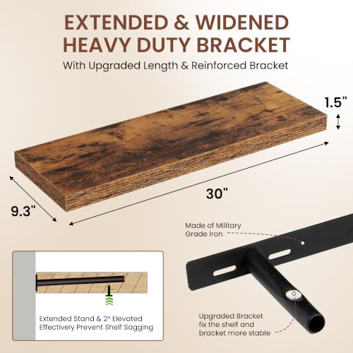 Image of Dreamland 30 Inches Floating Shelves for Wall,9.3 inch Deep Long Floating Shelves Set of 2,Large Display & Storage Shelf,Wall Shelf for Bathroom Bedroom Living Room Kitchen Office,Rustic Brown