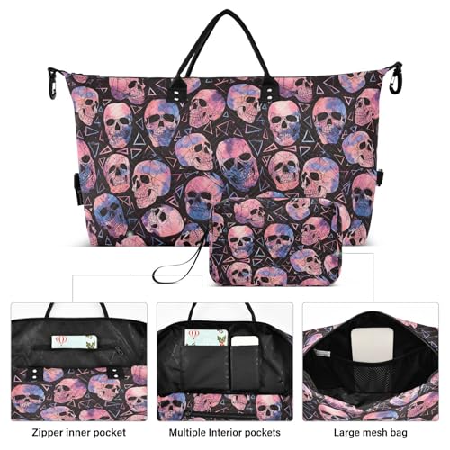 Cool Sugar Skull Black Large Travel Duffle Bag Weekender Overnight Bags Gym Yoga Bag for Women Men with Toiletry Bag2