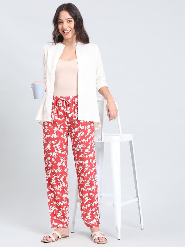 Image of GO COLORS Women Printed Woven Viscose Mid Rise Lounge Pants