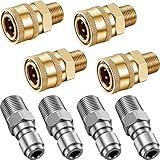 4 Pairs of NPT 1/4 Inch Pressure Washer Couplers Quick Connect Male Female Quick Connector Fittings Pressure Washer Adapters Pressure Washer Fittings, External Thread