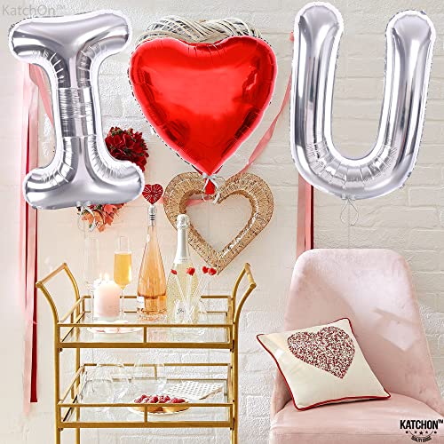 Image of KatchOn, Silver I Love You Balloons for Him- Big 40 Inch | Red Heart Anniversary Day Decorations | Love Balloons for Romantic Night | Red Heart Balloons | Valentines Day Decorations | Valentines Decor