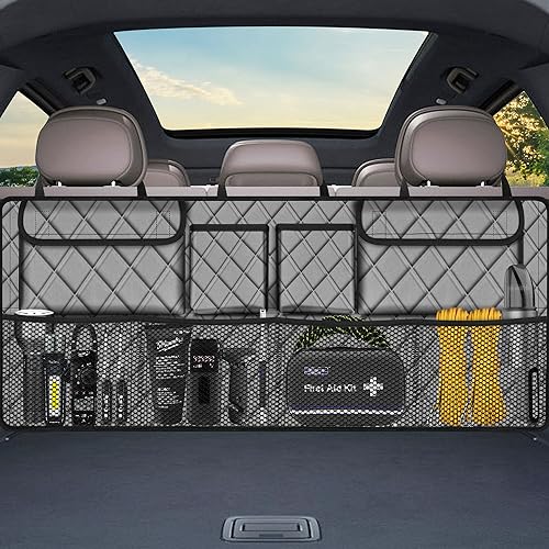 Femuar Car Trunk Organizer,Large Capacity Backseat Trunk Organizer(42"*18"),Collapsible Car Storage Bag with 8 Pocekt,Car Organizer for SUV/MPV/Truck - Grey
