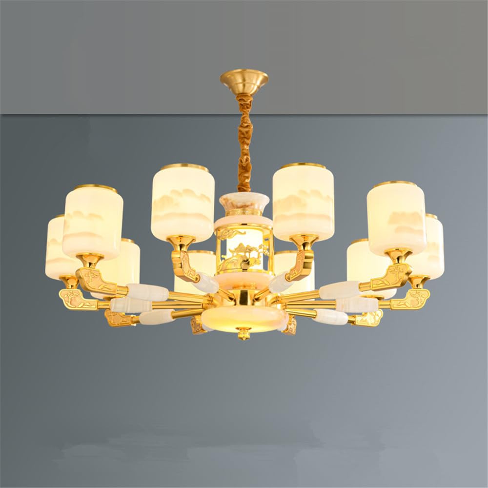 SXECAEPS Contemporary Luxury Brass Chandelier LED Chinese Style Living Room Bedroom Dining Villa Hotel Tearoom Cafe Pendent Lights (A 10 Lights)