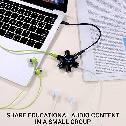 ULTRICS Sdoppiatore Cuffie, 5 Prese Splitter Audio per Auricolari, 3.5 mm Stereo Headset Cavo Maschio a Femmina Microfono Jack Adattatore Compatibile con iPhone Samsung Smartphone PC Tablet - Nero