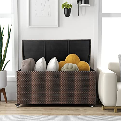 Giantex96gallonoutdoorstorageboxpewickerdeckboxwithlid4wheelswaterprooflineroutsiderattanstoragecontainerforpatiocushionsgardentoolsaccessoriesstorageboxmixbrown Urban Country Home Decor Giantex 96 gallon outdoor storage box pe wicker deck box with lid 4 wheels waterproof liner outside rattan storage container for patio cushions garden tools accessories storage box mix brown urban country home decor