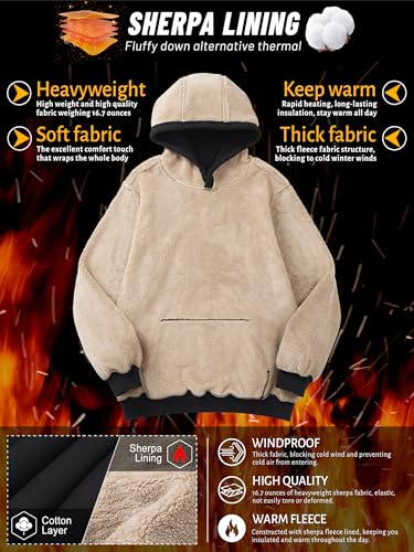 TACVASEN Men's Winter Sherpa Lined Hooded Pullover Athletic Hoodie Fleece Lined Workout Sweatshirt Winter Pullover Black
