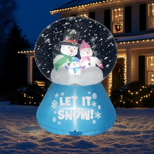 5.9ft Large Inflatable Snow Globe with Snowman Family,Outdoor Funny Blow Up Yard Decorations,Lighted Christmas Inflatable Decoration,with Built-in LED Lights,for Holiday Party Front Lawn Garden Decor