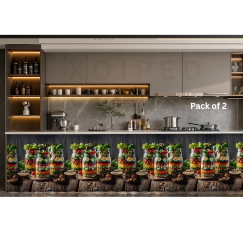 Image of Under Sink & Counter Curtain for Modular Kitchen - Printed Fabric Rod Pocket Hanging Skirt, Washable Under-Counter Cover, Pack of 2 Panels (Each Panel: 150 x 70 cm) (Jaar)