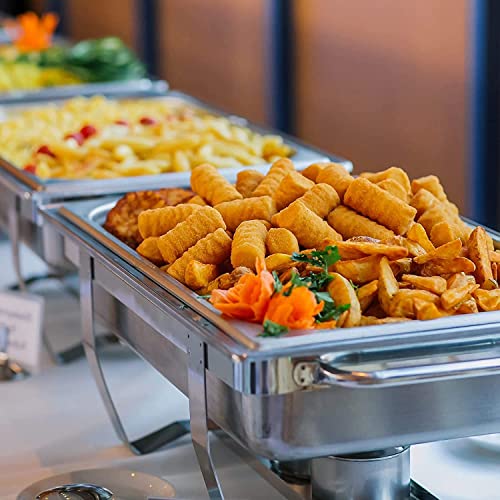 Valgus 2-Pack 9L Edelstahl Chafing Dish Set Buffet Chafer Suppenwärmer mit faltbarem Rahmen Wasserschalen, 2 volle Größe, 4 halbe Lebensmittel Pfannen für Hochzeit, Partys, Bankett – Bild 8