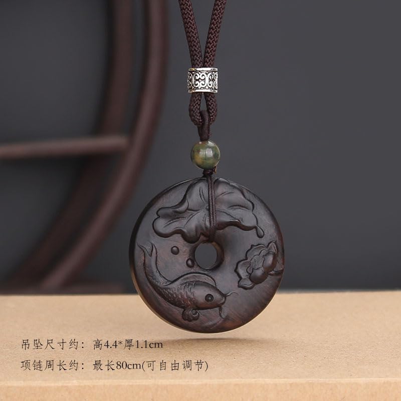 Pendentif Bouddha Ébène Antiallergique, Collier Long Robuste Ajustable