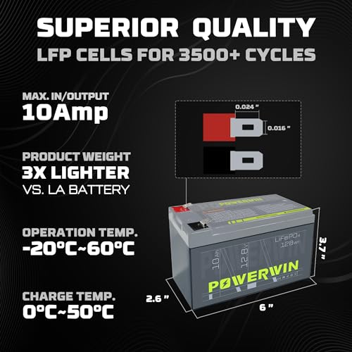 POWERWIN BT10 12.8v 10Ah LiFePO4 Battery 128Wh Deep Cycle 4000+ cycles & Built-in BMs,Solar, uPs, Of-Grid, Electric Toys