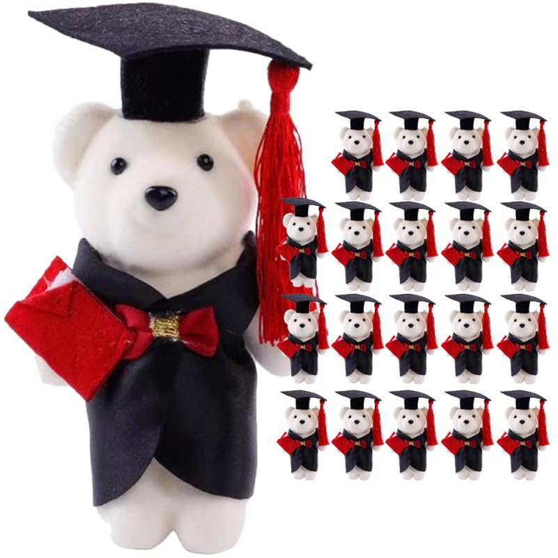 Alipis 20PCS Graduation Bear Mini Te·ddy Bears Stuffed Animals with Hat Doll 5.50 Inches Anti Deformation Foams Cloth Toy Gift for Her Him School Leavers Party Favors Flower Bouquet Decorations
