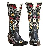 Erocalli Heart Cowgirl Boots for Women Floral Embroidered Party Dress Mid Calf Boot Western Riding Tall Boot