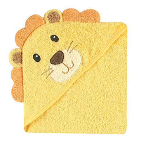 Image of Luvable Friends Unisex Baby Cotton Animal Face Hooded Towel, Lion, One Size