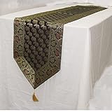 United Craft Art Indian Hand Art Animal Print Silk Table Cloth for Christmas Decor, Vintage Look Banarasi Silk Table Clothes Matte Elephant Style Dining Table Runner Kitchen Decor (Black 14x80 Inch) - Image 2