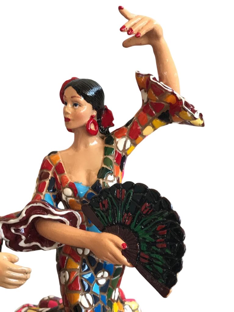 Figura Pareja Flamenca en Mosaico. Figura Mosaico. Figura Decorativa. Figura Mujer y Hombre Bailando Flamenco con Diseño en Mosaico