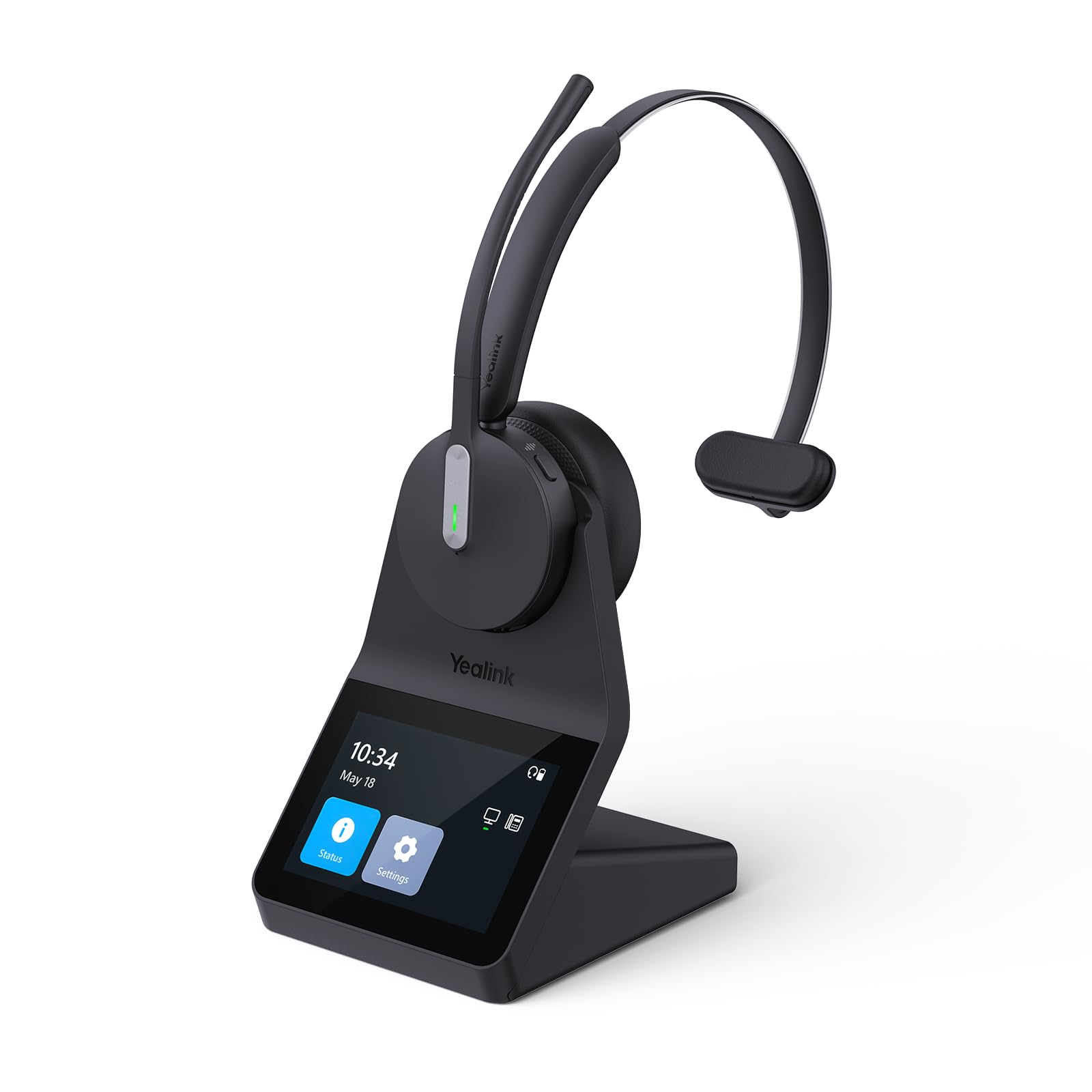 Yealink WH64 Pro DECT & Bluetooth Wireless Headset, 3.5" Touchscreen, Mono Kabelloses Headset, 185 m Reichweite,26H Sprechzeit,Büro und Arbeits Headset (Einzelohr) für Tischtelefon Laptop IP-Telefon