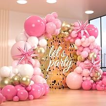 161pcs Pink Balloons Arch Kit, Pastel Macaron Pink and Gold White With 3pcs Starburst Foil Balloons for Birthday Baby Shower Bridal Shower Wedding Valentines Party Decorations