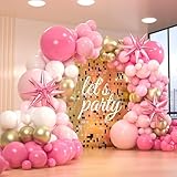 161pcs Pink Balloons Arch Kit, Pastel Macaron Pink and Gold White With 3pcs Starburst Foil Balloons for Birthday Baby Shower Bridal Shower Wedding Valentine’s Party Decorations