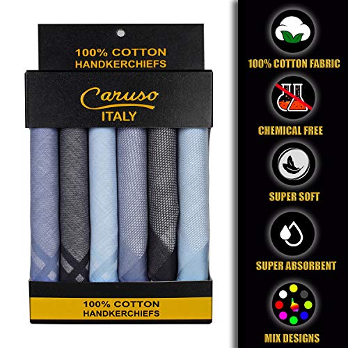 Image of Caruso Italy 100% Cotton Men's Italia Handkerchief | Luxurious, Soft, and Ultra-Absorbent Handkerchief For Men | 50cm X 50cm