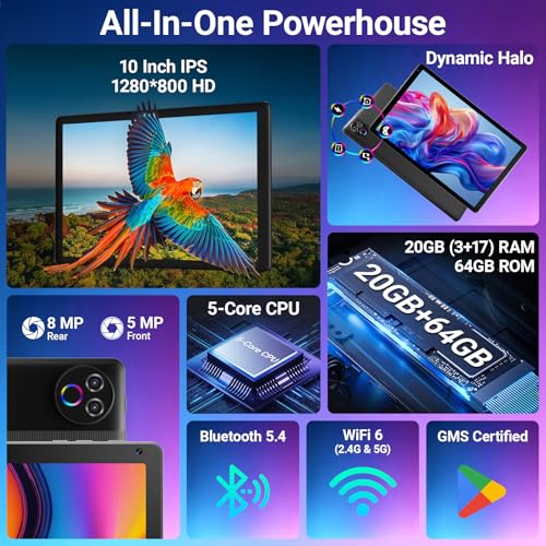 Image of Android 15 Tablet 10 Inch, 20GB RAM 64GB ROM 1TB Expandable, Fast WiFi 6 & BT 5.4 Electronics Tablets 5-Core, HD IPS Touchscreen, 8H+ Battery, 2*Camera Tablet for Kids & Adults, Gift, Streaming, Work