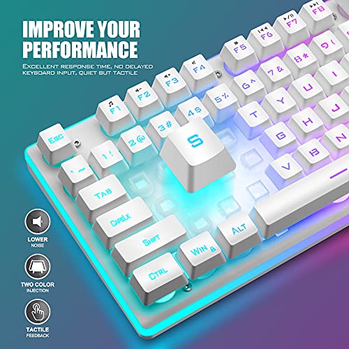 Image of RedThunder K10 Wireless Gaming Keyboard, LED Backlit Rechargeable 3800mAh Battery, Mechanical Feel Anti-ghosting Keyboard for PC Gamer (White)