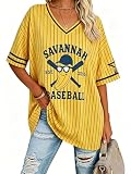 Baseball Jersey Women Funny Banana Shirt Stripe V Neck Short Sleeve Tee Game Day Fan Graphic Tops