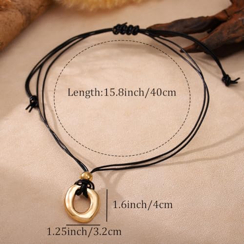 Black Long Wax Rope Necklace Boho Gold Pendant Cord Necklaces Gothic Vintage Adjustable Leather Necklace for Women Men3