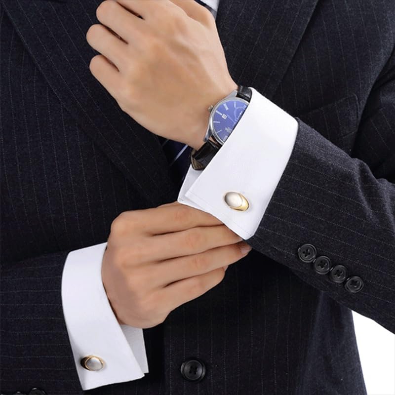 Gemelos de Cobre Cepillado de Dos Tonos galvanizados for Hombre, Brazalete francés Dorado, Perno Prisionero de Boda