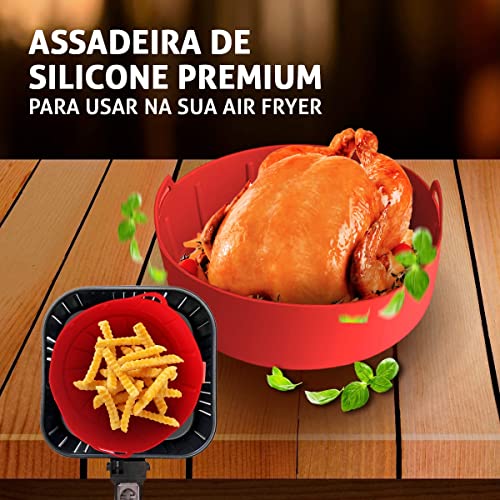 Assadeira De Silicone Forma Para Fritadeira Airfryer 20cm Reutilizável E Antiaderente Limpeza Facil e Muito Resistente (Vermelho) 3 51XGXst8C6L