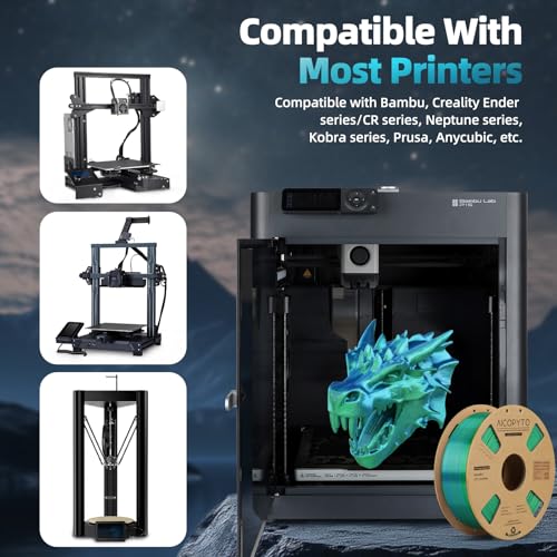 Image of Dual Color Silk PLA 3D Printer Filament 1.75mm, Dual Color 2-in-1 Green-Blue Silk Filament 1KG Spool (2.2lbs) Dimensional Accuracy Probability + /- 0.02mm Fits Most FDM 3D Printers, Blue-Green