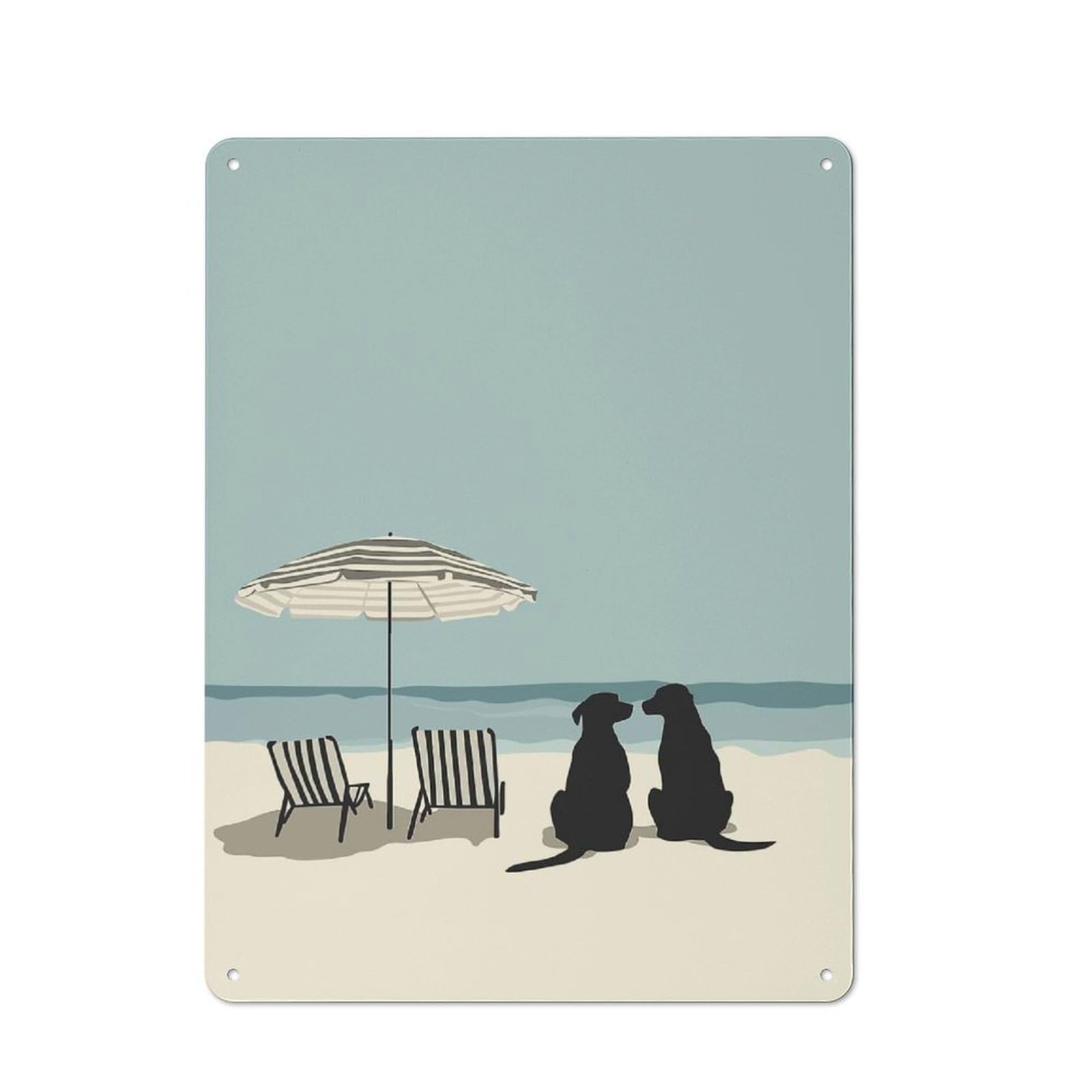 Nostalgic Decorative Tin Plaque 40x30cm Featuring Dog Beach Tropical Art, Classic Pub Decor for Cafe, Pub, Workshop Or Home Bar