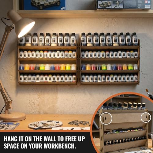 Image of PROSCALE 2x Universal Wall Paint Organizer for Miniatures & Modeling, Vertical Paint Shelf with Flat Shelves (No Holes) for Mixed Bottle Sizes, Compatible with Vallejo, Citadel, Army Painter, AK