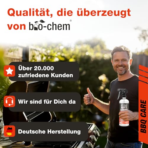 bio-chem Grill- und Backofen Reinigungsset 5-teilig - Kraftvolle Grillreiniger & Pflege inkl. Grillbürste + Grillschwamm - Für Gasgrill, Backrohr, Edelstahl, Gusseisen, Smoker u.v.m. - Made in DE