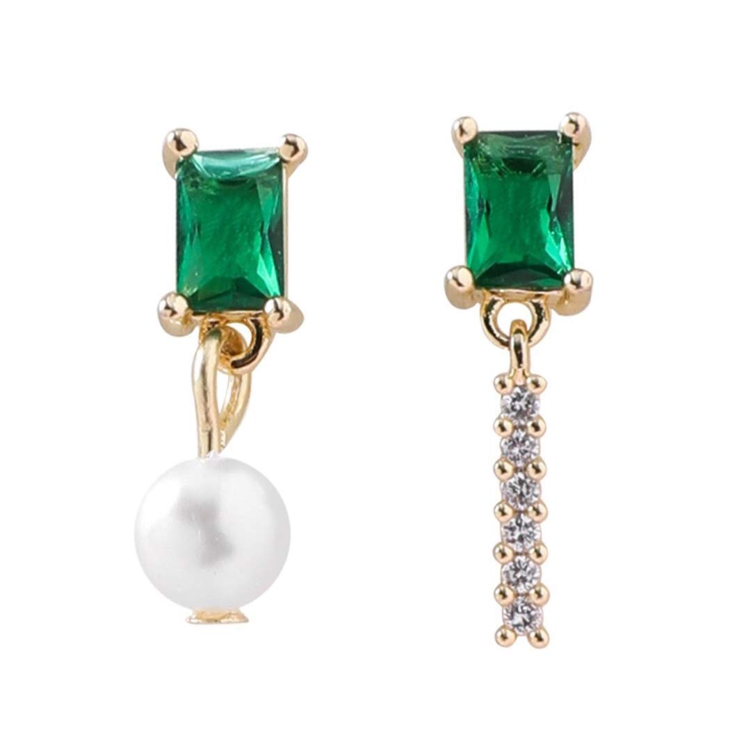 925 Silver Needle Green Earrings Asymmetrical Rhinestone Ball Earrings Micro-inlaid Zircon Artificial Emerald Jewelry