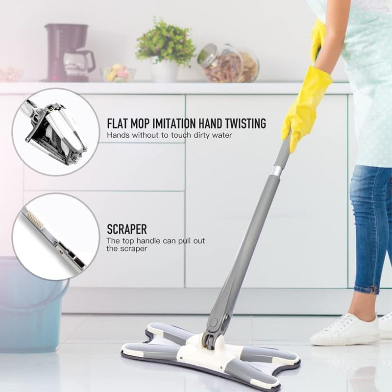 Image of Drumstone (10 Years Warranty) X-Type Microfiber Mop for Floor Cleaning, Hand-Free Wash Self Wringing Flat Mop, 360 Degree Dry /Wet Mop for Home Kitchen Hardwood Laminate Wood Tile Floors