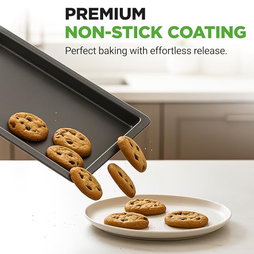 Image of NutriChef Baking Sheet, Baking Tray, Pan, Cookie Sheets, Baking Set, Sheet Pan, Nonstick, Professional Quality, 3 Piece Set, Stackable, Black