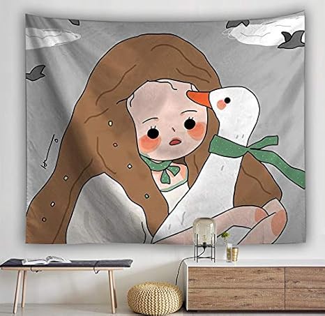 Amazon 韓国風の女の子かわいいシンプルなイン北欧イラストタペストリールームレンタルルームベッドサイド壁画背景布 ウォールステッカー オンライン通販