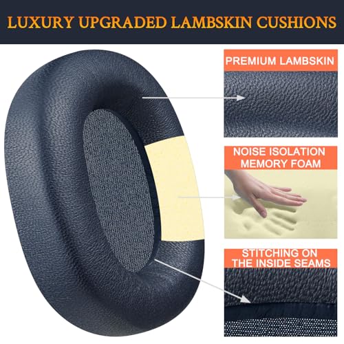 Image of SOULWIT Lambskin Replacement Earpads for Sony WH-1000XM5 (WH1000XM5) Noise Canceling Headphones, Ear Pads Cushions with Softer Lambskin, Noise Isolation Foam, Added Thickness - Brilliant Blue