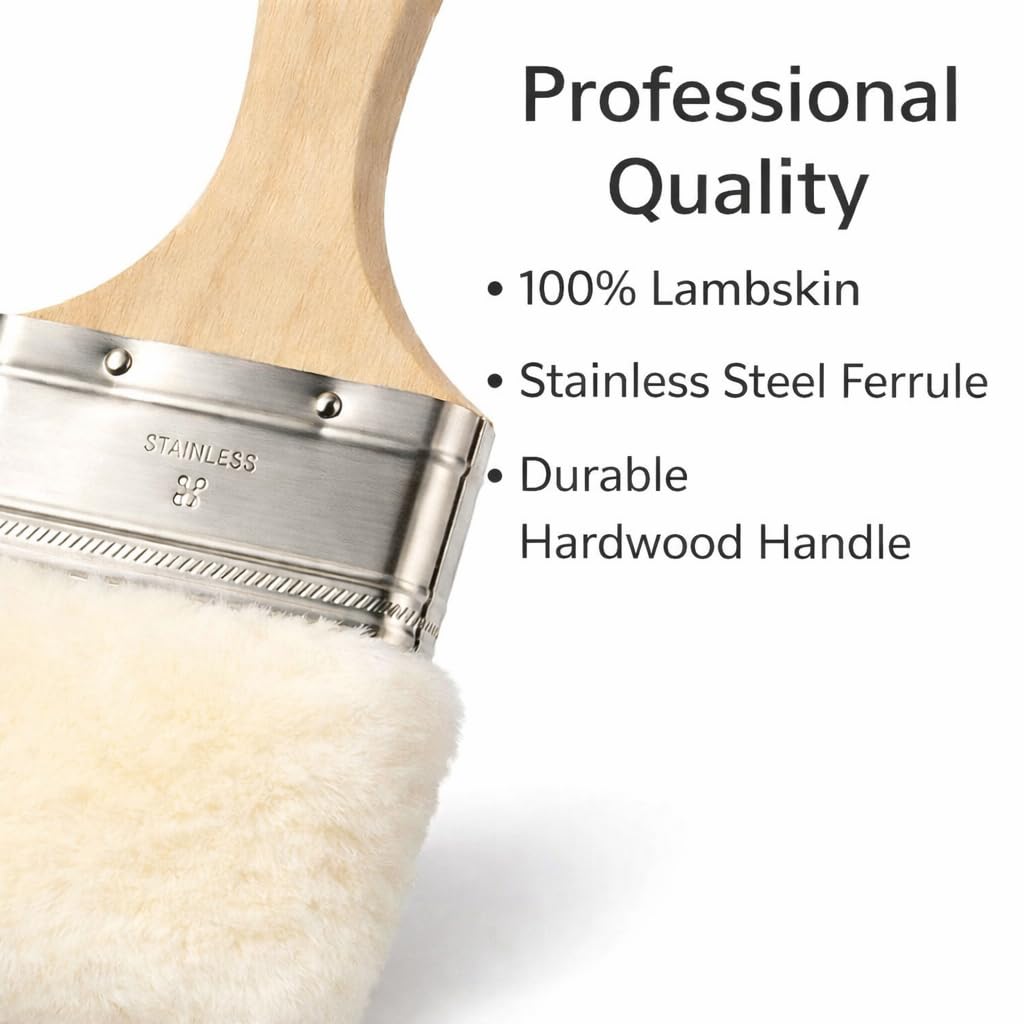 Pincel para manchas y pintura de piel de cordero para usar con todas las pinturas, manchas y poliuretanos a base de látex y aceite, piel de cordero 100 % natural, diseño nuevo y patentado (2 en