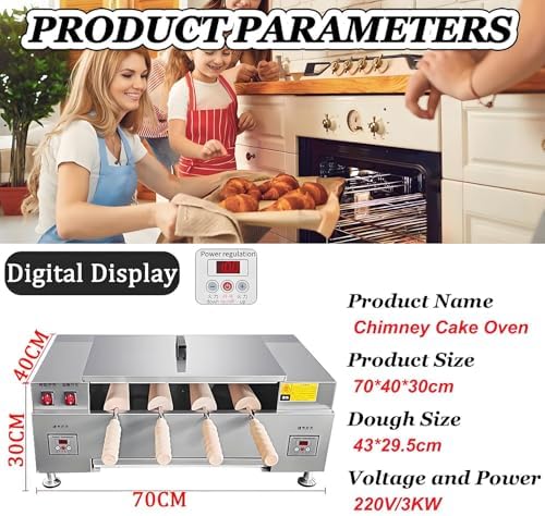 Commercial Chimney Cake Oven Maker, 3000W Electric Toaster with Digital Display, Ideal for Making Chimney Cake Rolls & Ice Cream Cones, Perfect for Bakery & Catering.