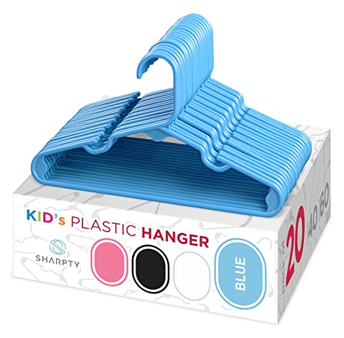 Image of Sharpty Kids Plastic Hangers, Children's Hangers for Baby, Toddler, and Child Clothes - Everyday Standard Use - Ideal for Boys and Girls Closet, Clothing, Pants, Coats, and More - Blue, 20 Pack