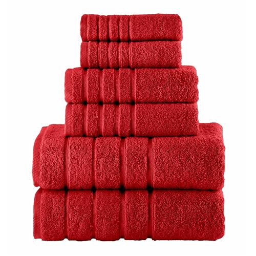 Image of Elegant Comfort 4 Lines Viscose Stripe 6-Piece Premium Towel Set - 100% Turkish Cotton High Absorbent Luxury Bathroom Towels - Includes 2 Washcloths, 2 Hand Towels and 2 Bath Towels Set, Red