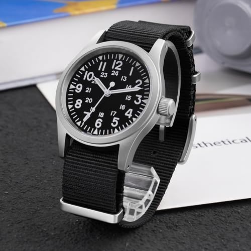 Image of Militado ML05 38mm VH31 Quartz Watch - Domed Sapphire Crystal Field Watch C3 Super Luminous Retro Sweep Wrist Watch for Men 100M Waterproof