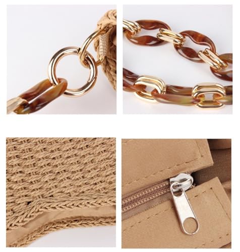 Small Handwoven Straw Sling Purse for Petite Women - Boho Beach Bag with Detachable Chic Chain Strap4