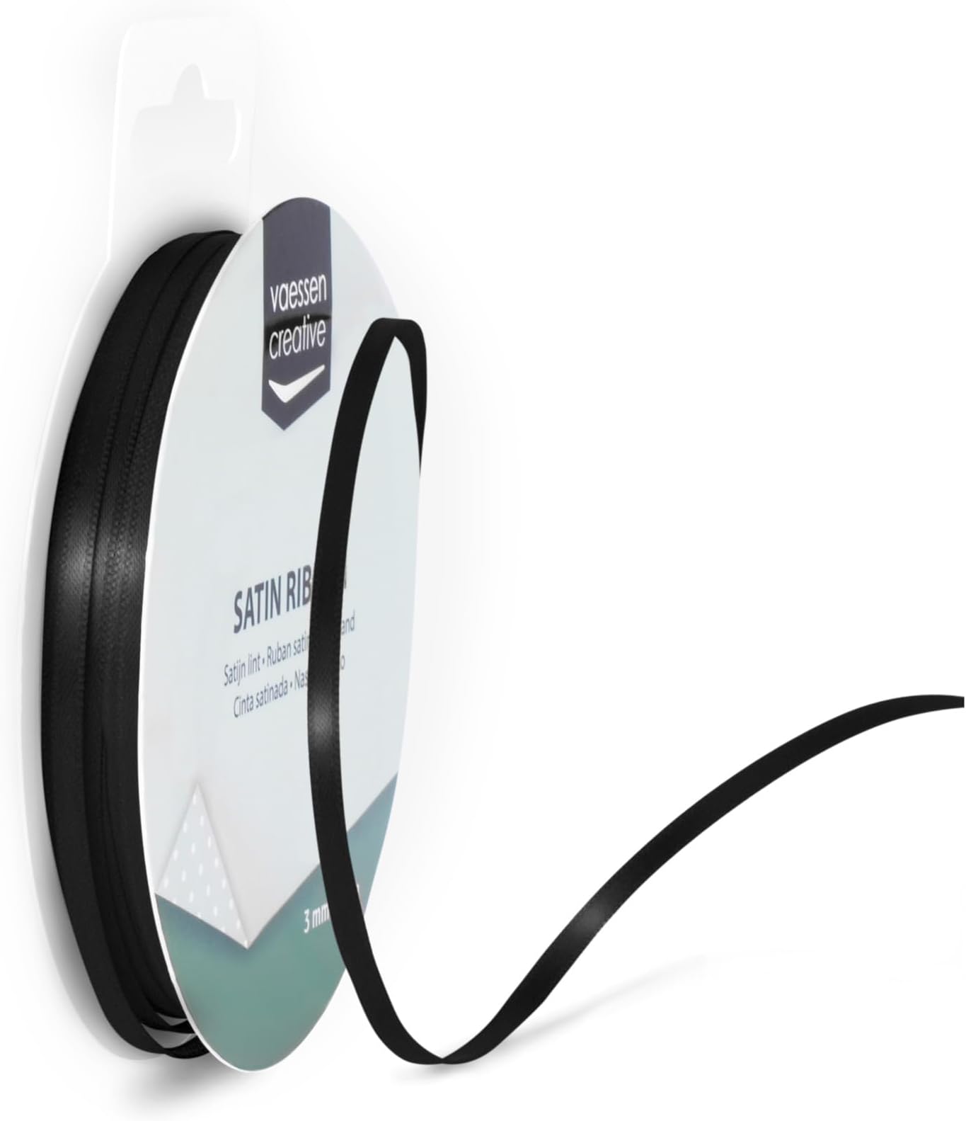 Vaessen Creative Double Satin Ribbon, Black, 3 mm