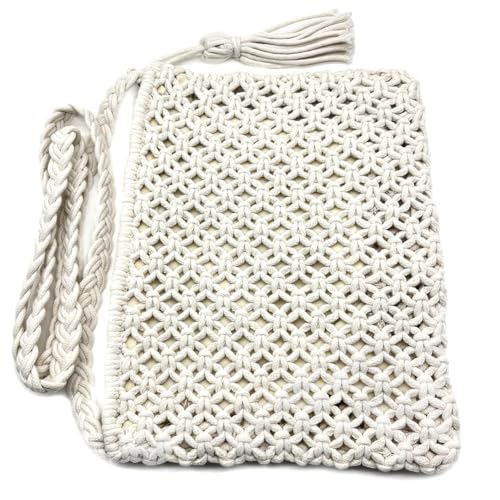 Art&Beauty Handmade Crossbody Purse Shoulder Handbag Handwoven Summer Beach Clutches Bag Cotton Crochet Purses for Women(While)
